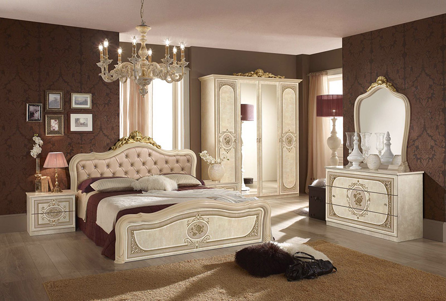 lisa beige classic italian bedroom set and suite | em italia